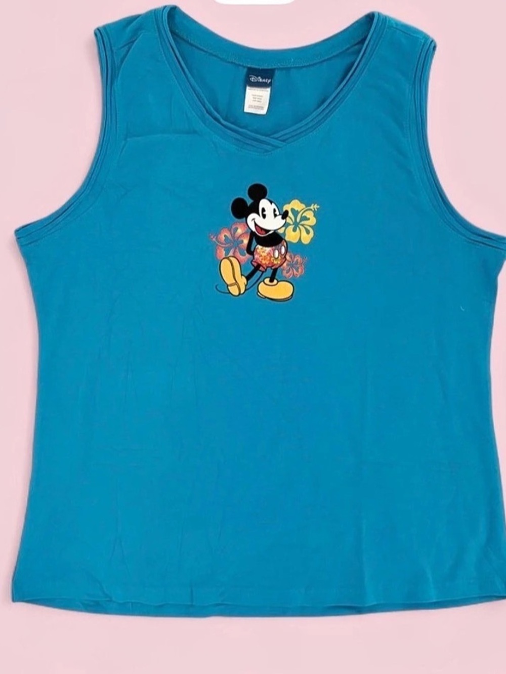 Disney Mickey Mouse Hibiscus Tropical Blue Tank Top Women’s XL NWOT